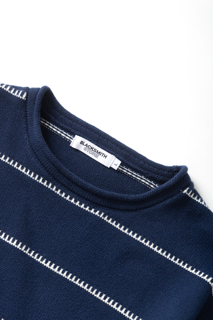Blacksmith - Stripe Fishing Sweater - Navy