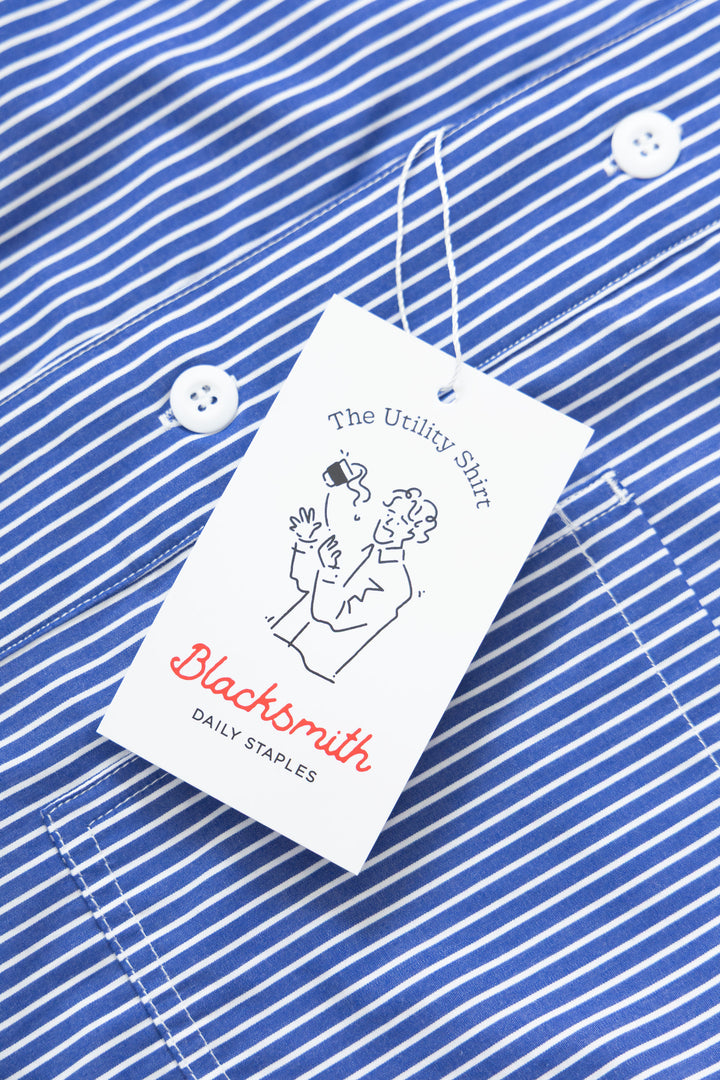 Blacksmith - 'Boxford' Utility Shirt - Thick Blue Stripe