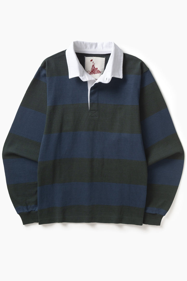 Opensider - Classic Rugby Shirt - Blue/Green Wide-Stripe