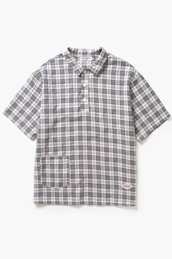 Blacksmith - Short Sleeved Popover Shirt - Black Plaid