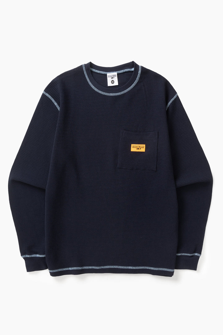 Service Works -  Waffle Contrast Thermal Long Sleeve Tee - Navy/Blue