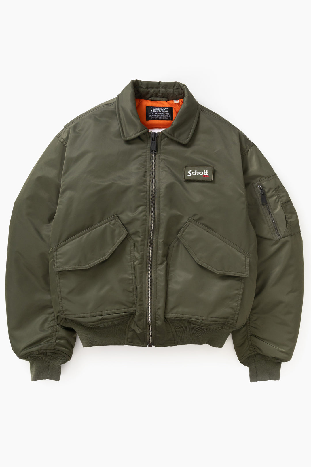 Schott N.Y.C - 90's Nylon Collared Bomber Jacket - Army Khaki