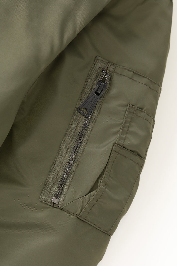 Schott N.Y.C - 90's Nylon Collared Bomber Jacket - Army Khaki