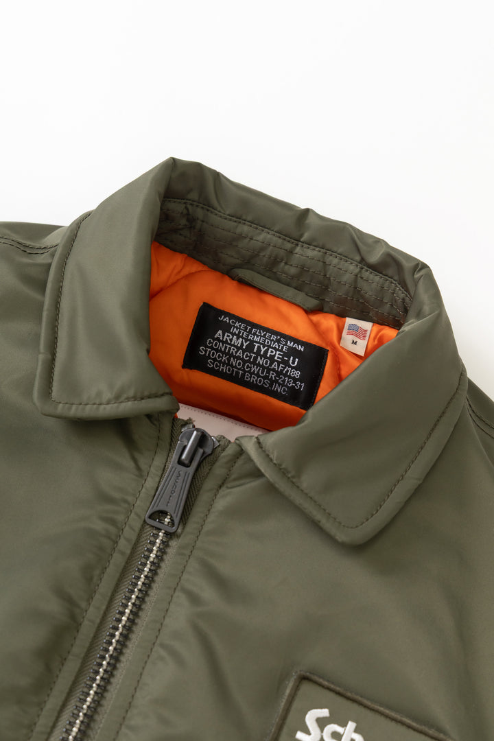 Schott N.Y.C - 90's Nylon Collared Bomber Jacket - Army Khaki