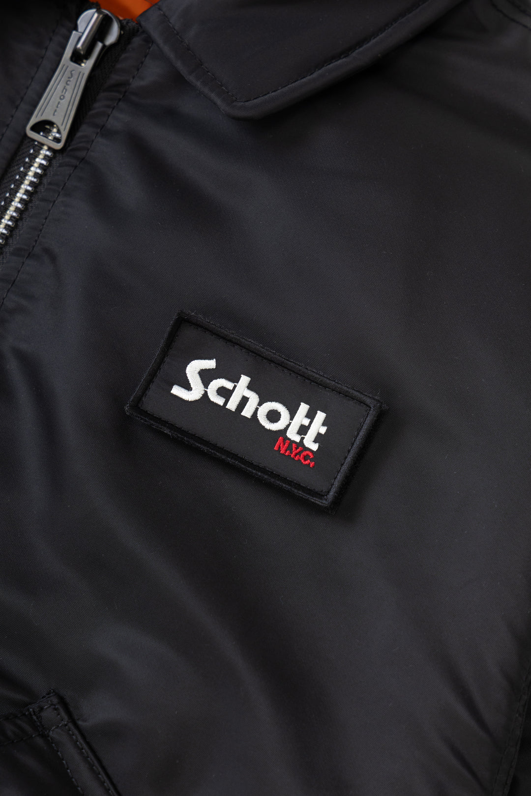 Schott N.Y.C - 90's Nylon Collared Bomber Jacket - Black