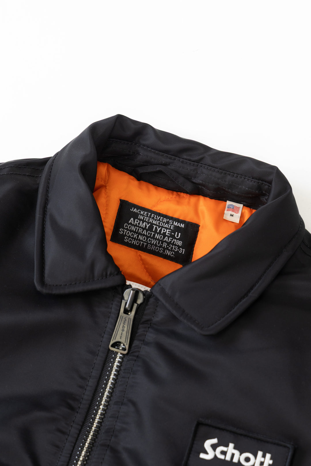 Schott N.Y.C - 90's Nylon Collared Bomber Jacket - Black