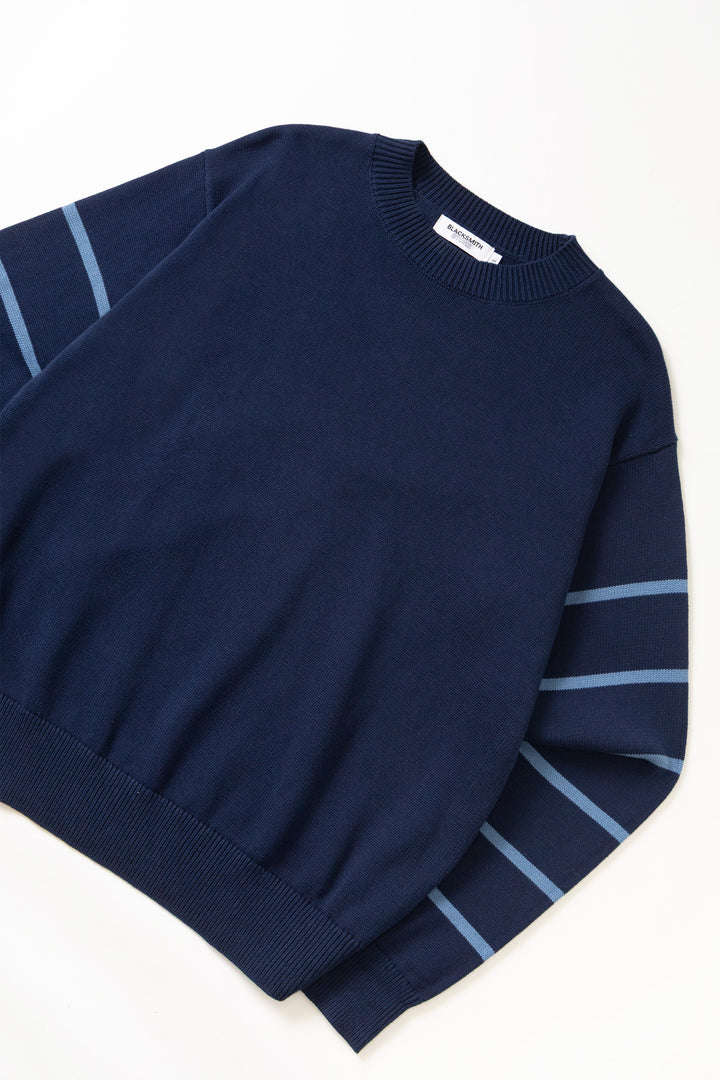 Blacksmith - Banded Sleeve Sweater - Navy