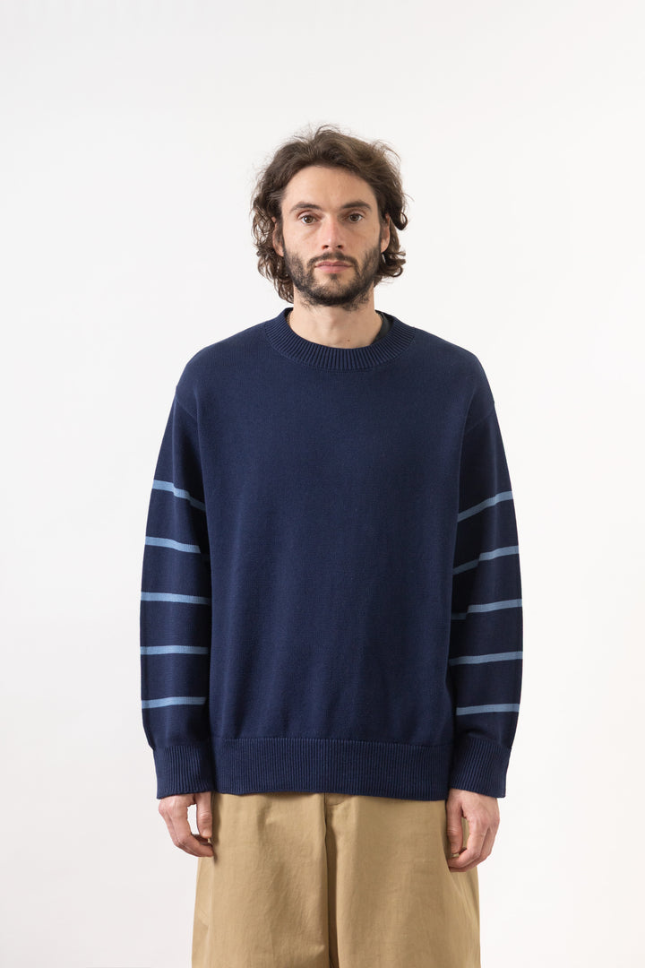 Blacksmith - Banded Sleeve Sweater - Navy