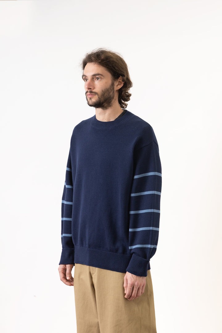 Blacksmith - Banded Sleeve Sweater - Navy