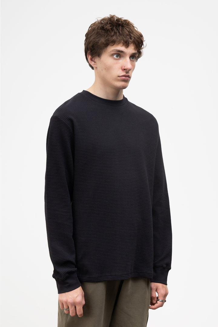 Power Goods - Thermal Waffle Long Sleeve Tee - Black