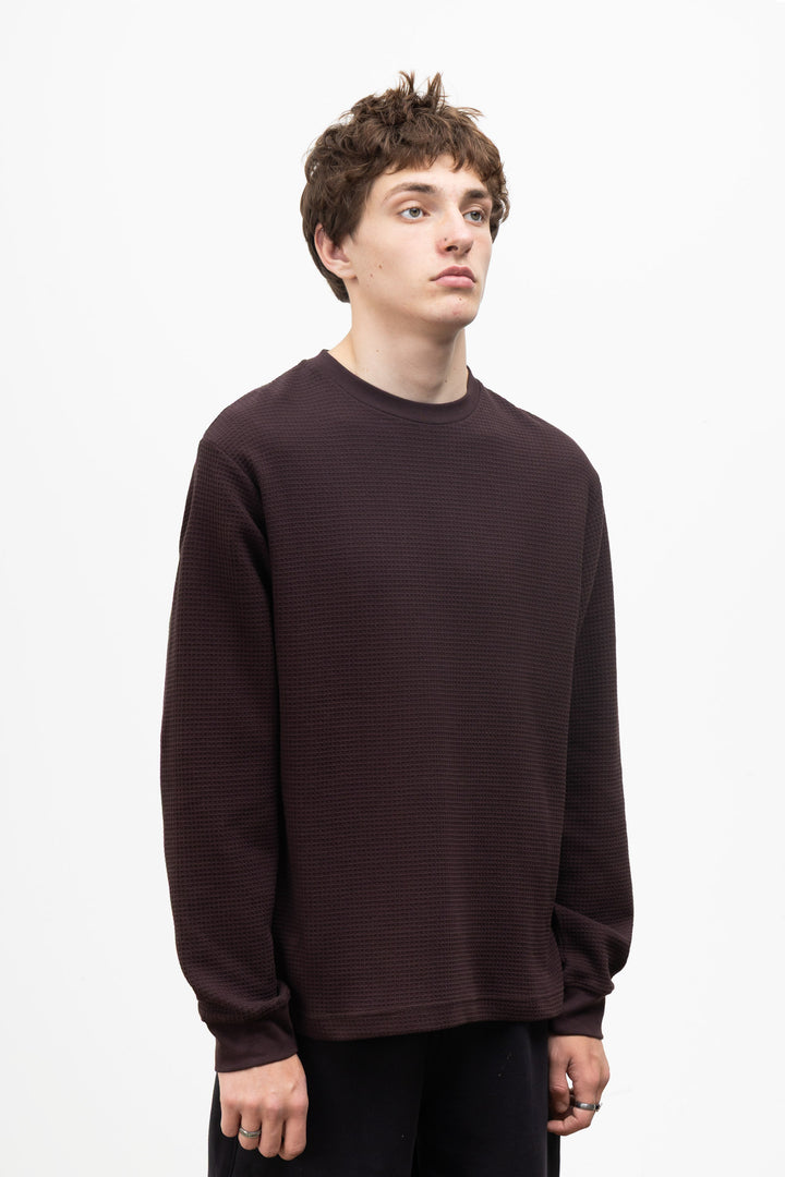 Power Goods - Thermal Waffle Long Sleeve Tee - Coffee